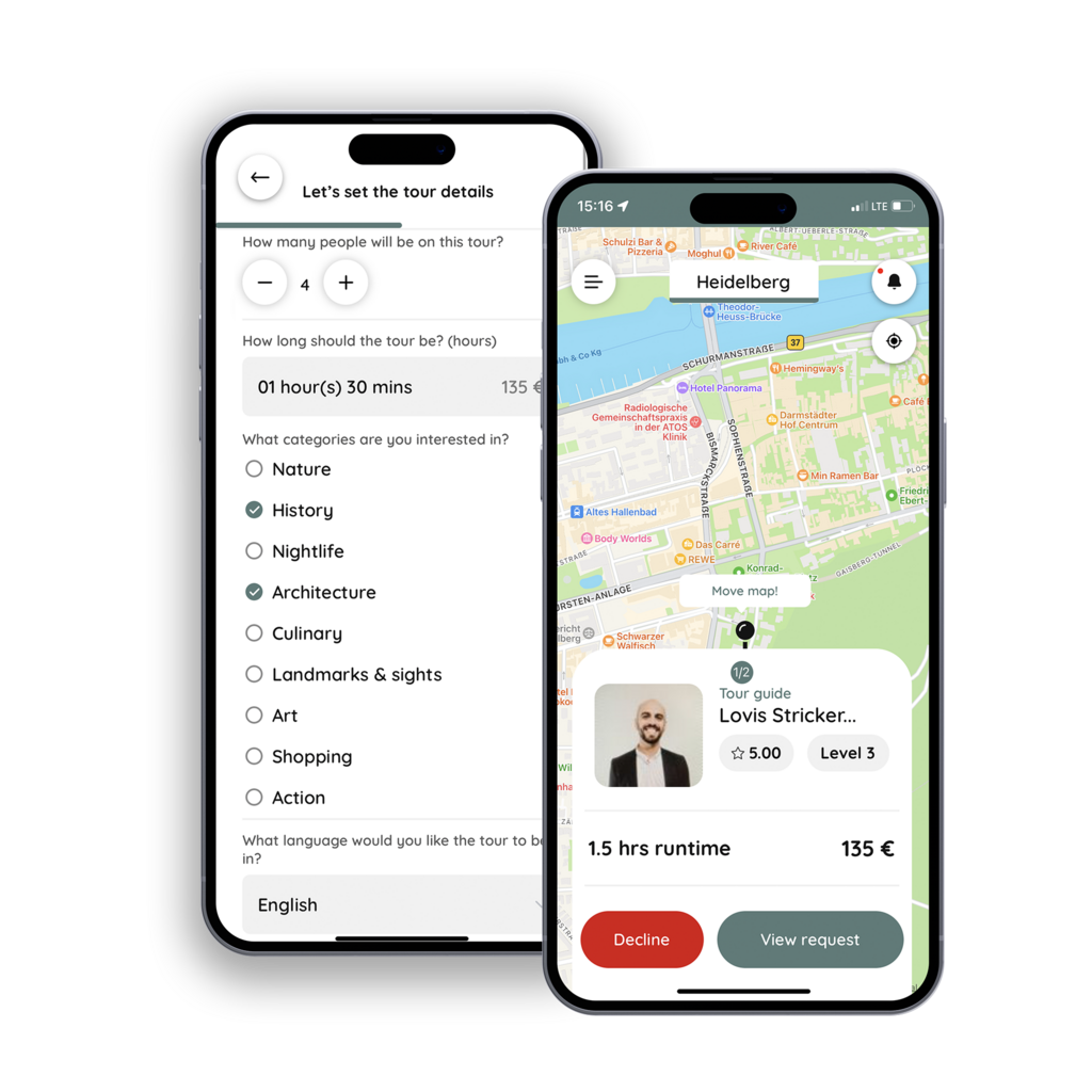 NiceGuides app screenshots for private tours