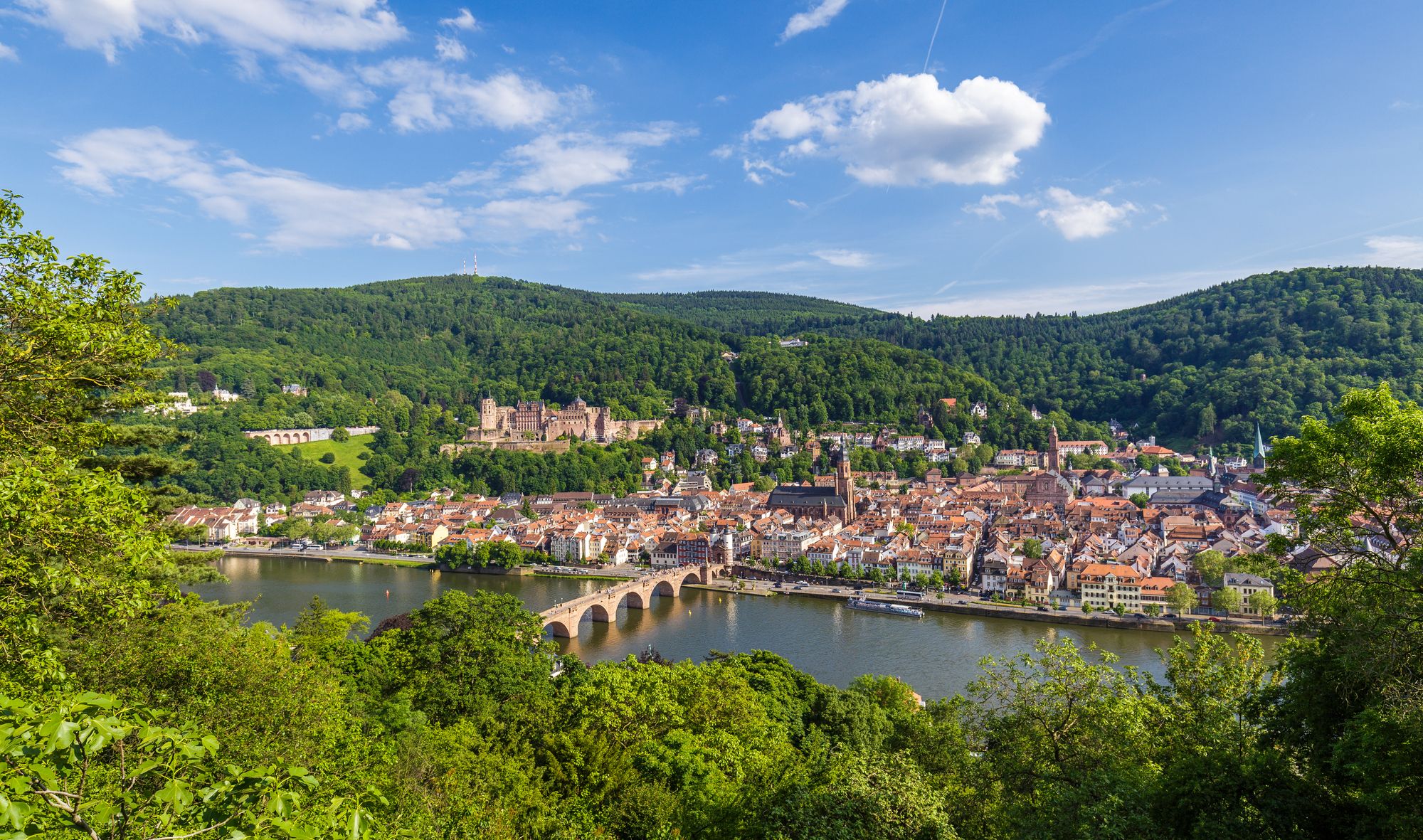 Ausblick vom Philosophenweg auf Heidelberg.